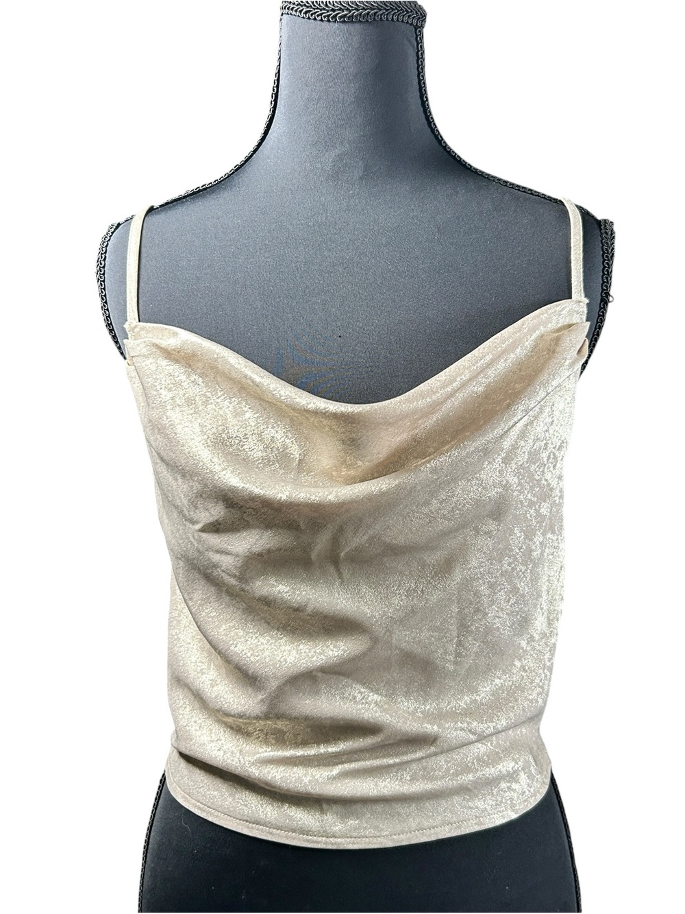 Dress Forum Cowl Neck Foil Gold Satin Camisole Top Small (NWT)